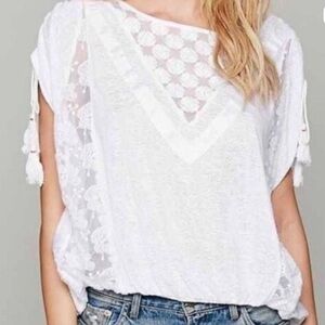 Free People South of the Equator Sheer Oversized Top White Large Boho‎ Hippie
